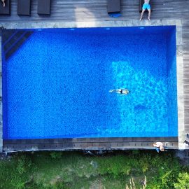 Arial view of pool at volunteer lodge