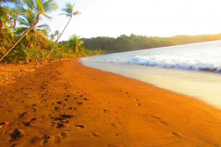 Vies of beach with orange sand in Costa Rica