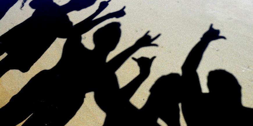 Shadow of volunteer group on the beach