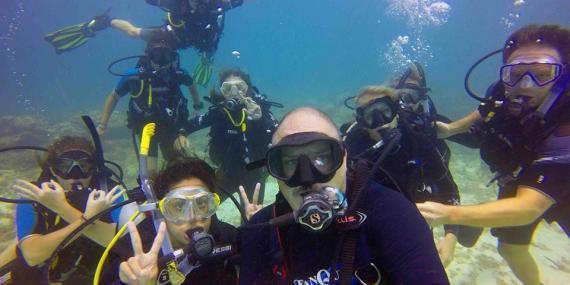 Conservation volunteers diving in the Caribbean