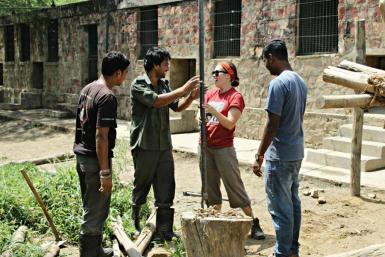 Construction volunteers in India