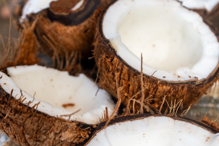 Coconuts cut in half