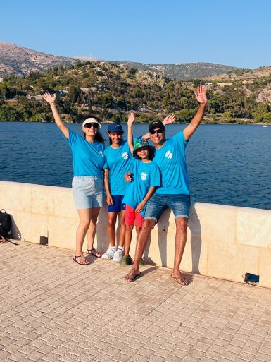 Family of four in Argostoli harbour