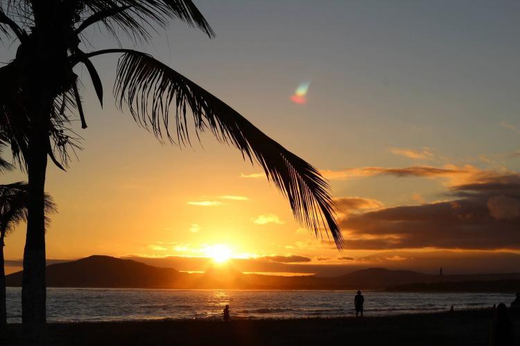 Beach at sunset in Galapagos