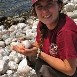 Volunteer rescuing baby chick in California