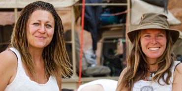 Vicky McNeil and volunteer at Desert Elephant project in Namibia