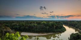 Volunteers view the sunset in the Peruvian Amazon