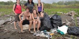 Volunteers cleaning trash on beaches in Costa Rica