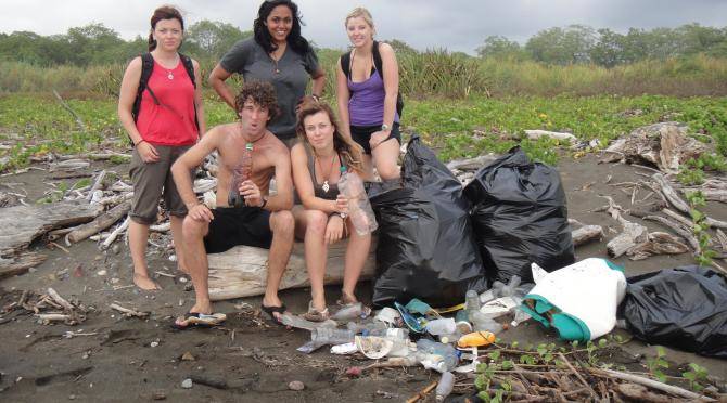Volunteers cleaning trash on beaches in Costa Rica