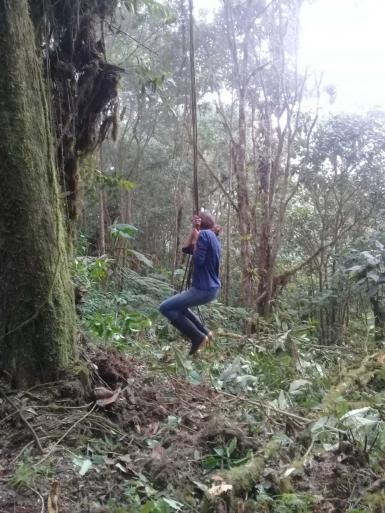 Volunteer on tree swing in Ecuador frest