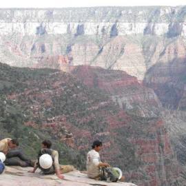 Volunteers looking at canyon views in California