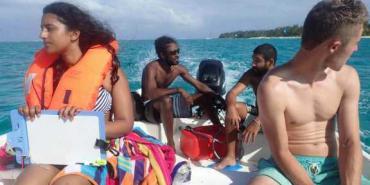 Volunteers on boat in Mauritius