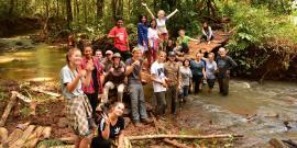Volunteers on bridge at sanctuary