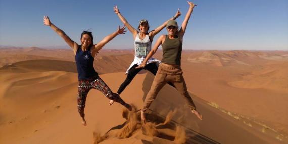 Volunteers visiting Sossusvlei sand dunes in free time
