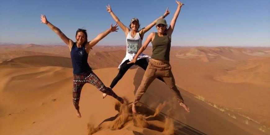 Volunteers visiting Sossusvlei sand dunes in free time