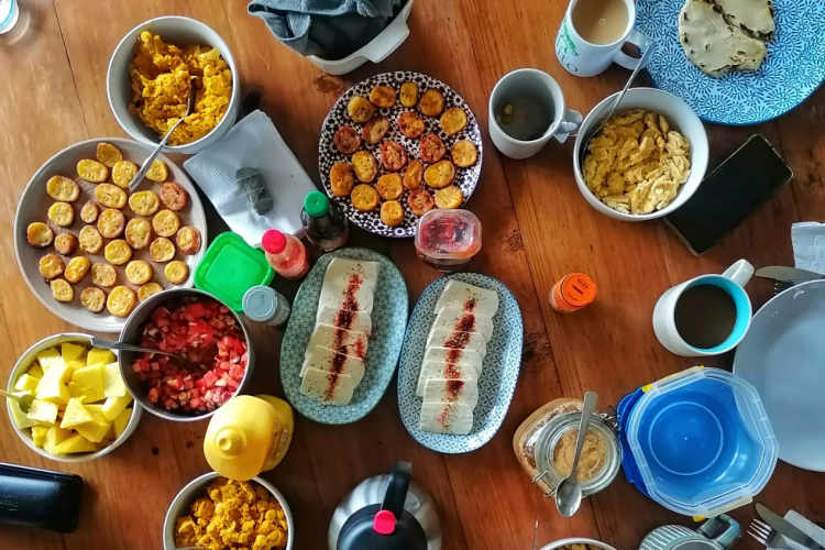 Food and drinks on table